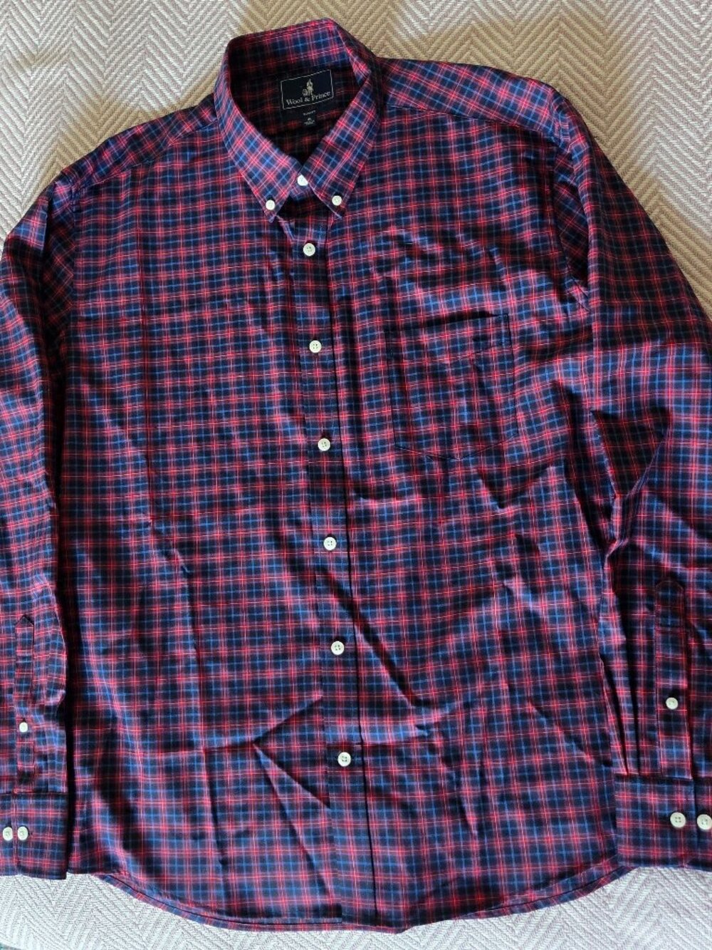 Wool & Prince 100% Wool Men's Shirt Slim Fit Plaid Button Down - XL